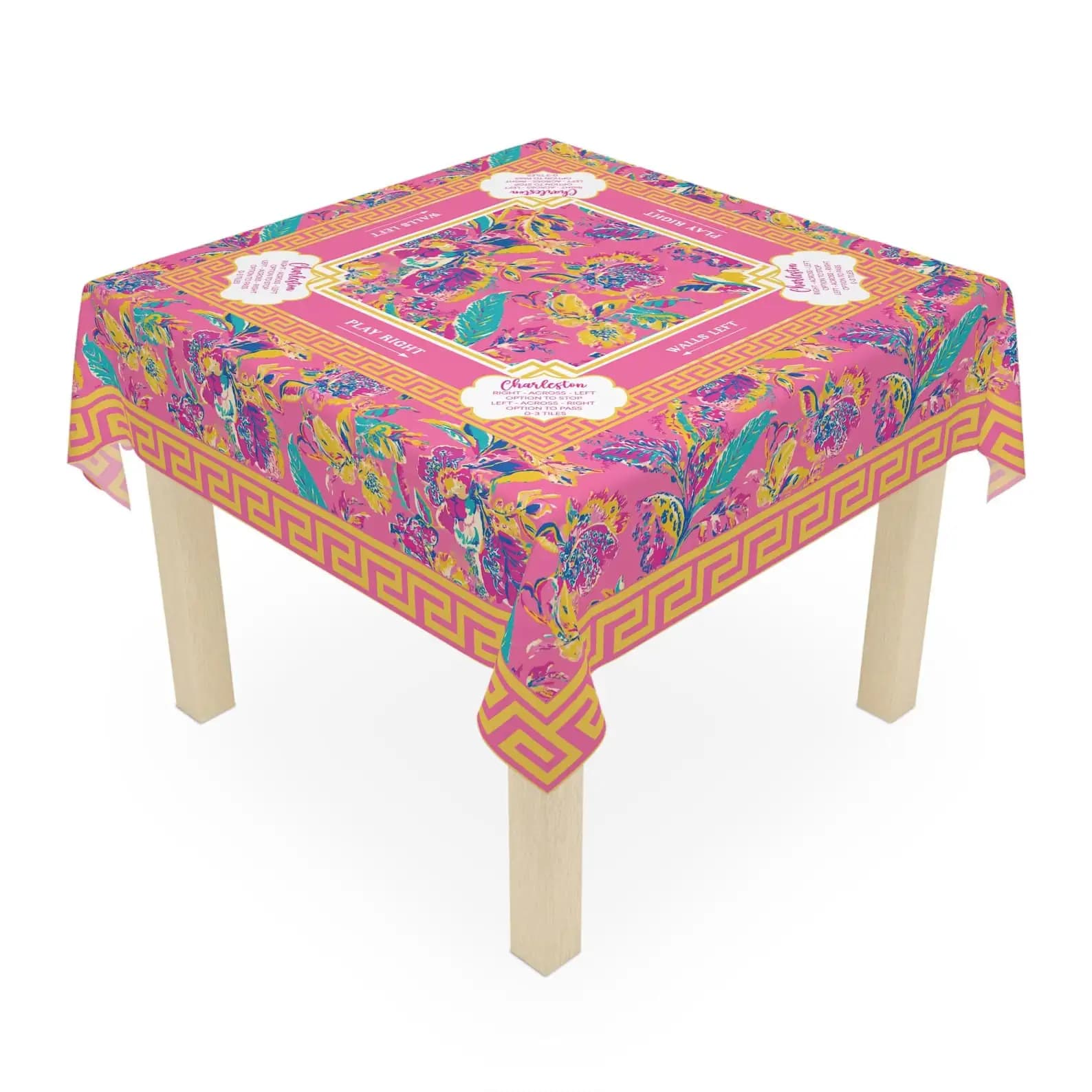 Mango Tango Mahjong Square Tablecloth - Charleston Rules Instructions Game Night Decor Accessory