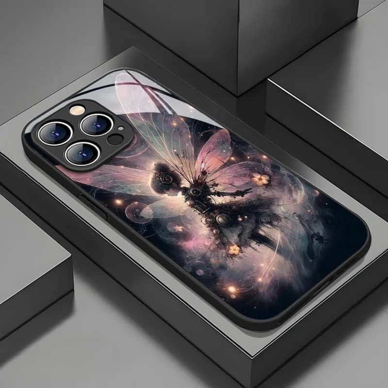 Starry Illusion Butterfly Pattern Tempered Glass Phone Case For Samsung Galaxy S26 S25 S24 S23 Ultra Plus FE Shockproof Cover