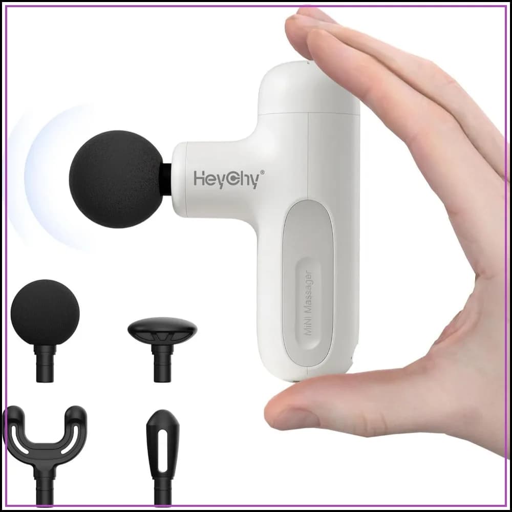 Super Mini Massage Gun Deep Tissue, Handheld Muscle Massager with 4 Heads, Travel Size, Quiet for Home Gym Office, White