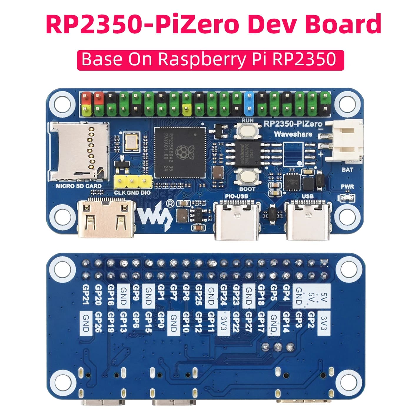 Microcontrollore Waveshare RP2350-PiZero Raspberry Pi Pico 2 RP2350B 520KB SRAM 16MB Flash TF Slot Porta PIO-USB Interfaccia DVI