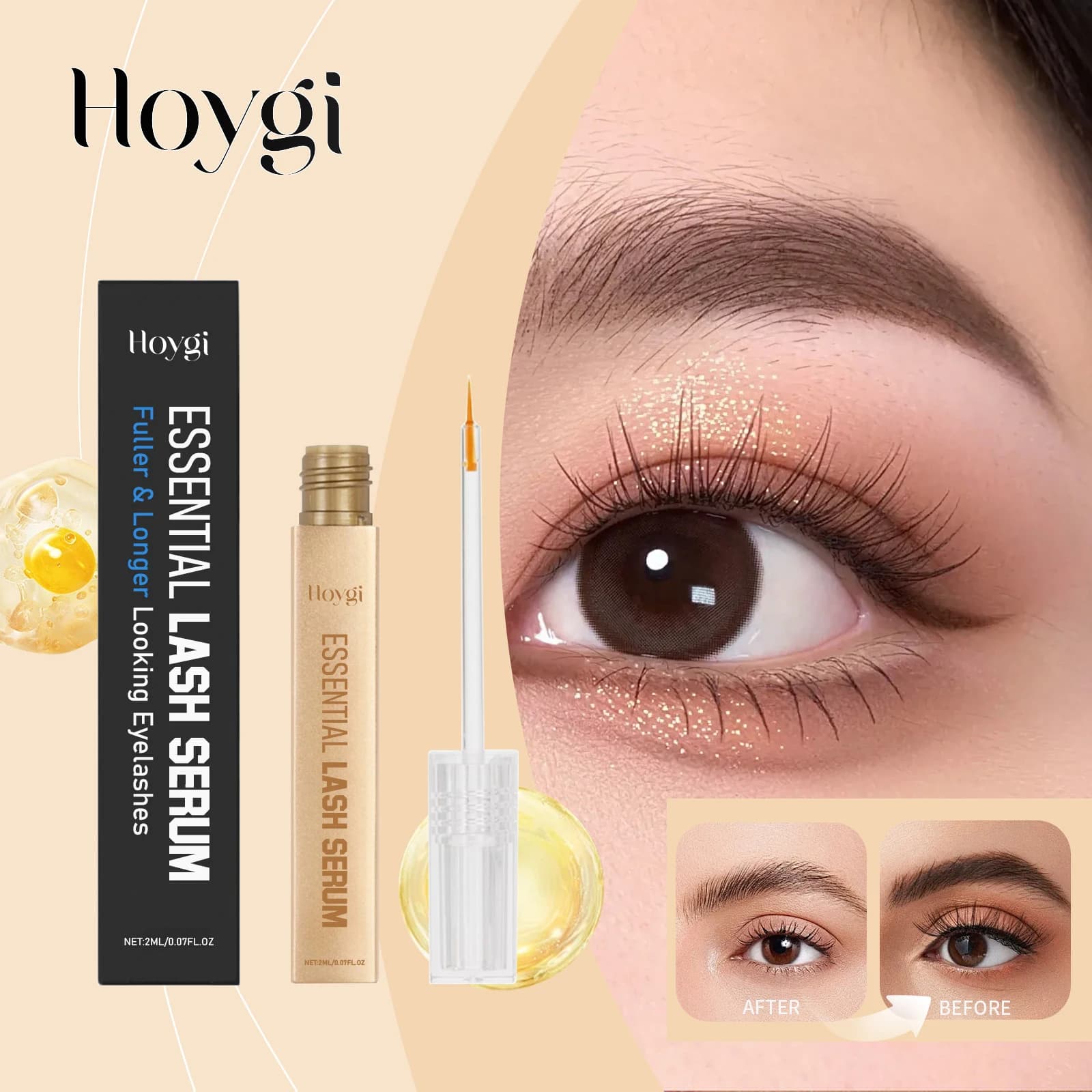 Serum to improve the Hoygi 2 ml eyelashes, with natural appearance, lifts and definition, with drooling test, Flex Hold formula, daily mascara without sketches
