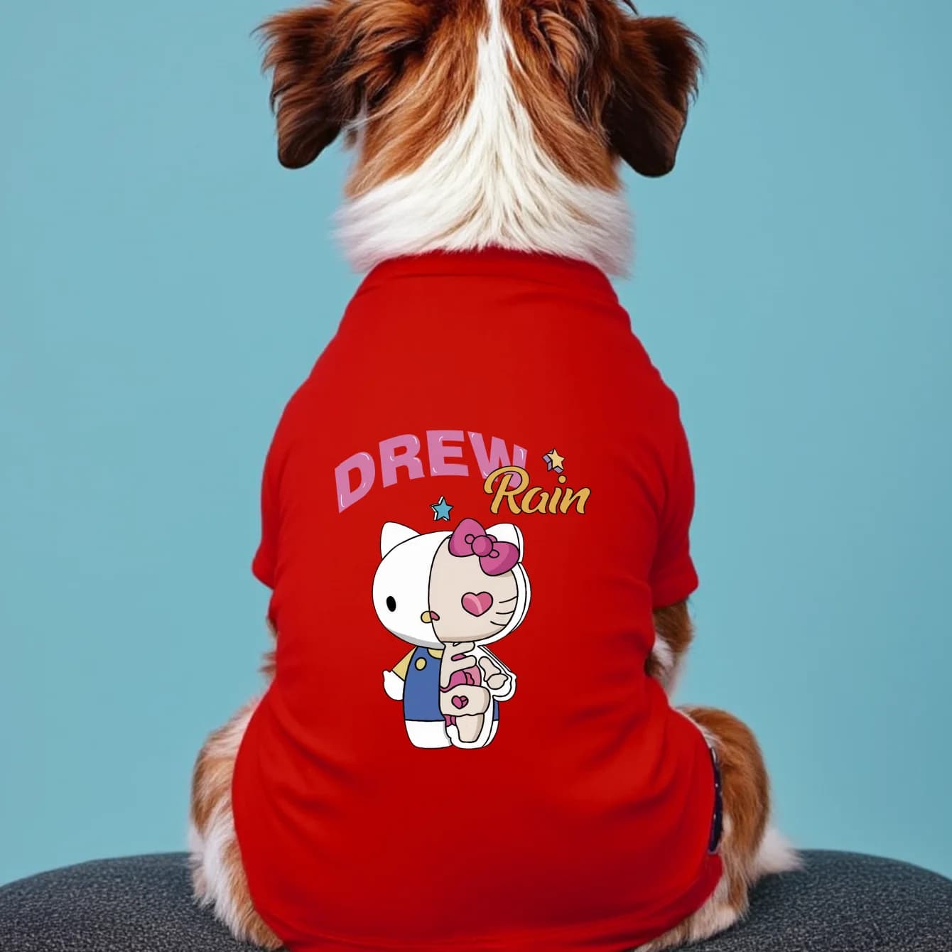 1 camicia a maniche corte per animali domestici con stampa Drew Rain, maglietta a maniche corte girocollo per animali alla moda