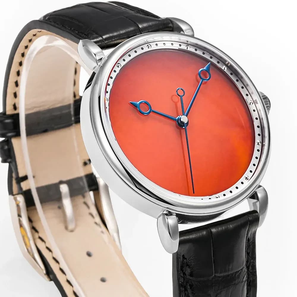 HUASUO Orologi di Lusso da Uomo con Quadrante in Agata Rossa 41MM, Cinturino in Seraphinite, Vetro Zaffiro, Movimento Automatico ETA2892 o Seagull
