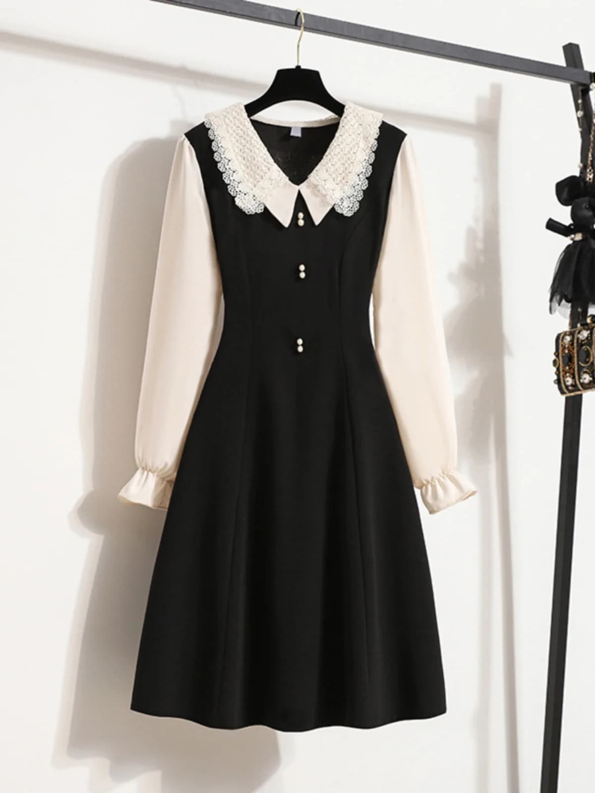 Gonna a trapezio da donna taglie forti, nuova collezione primavera, alla moda, a vita alta, con colletto a bambola, a maniche lunghe, ideale per il commuting