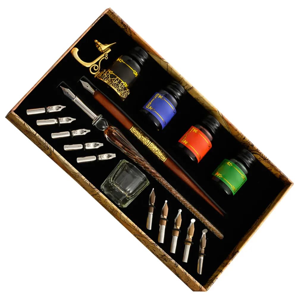 Premium Wooden Glass Dip Pen Set Elegant Writing Drawing Art Tool Kit for Calligraphy Students Graduation Gifts