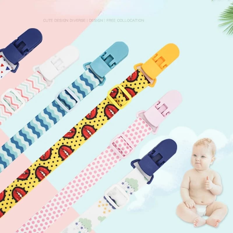 Succhietto per bambini Clip per ciuccio per bambini Catena anti-smarrimento Massaggiagengive regolabili Giocattoli Accessori per passeggino Cinghia di supporto Attache Tetine carino