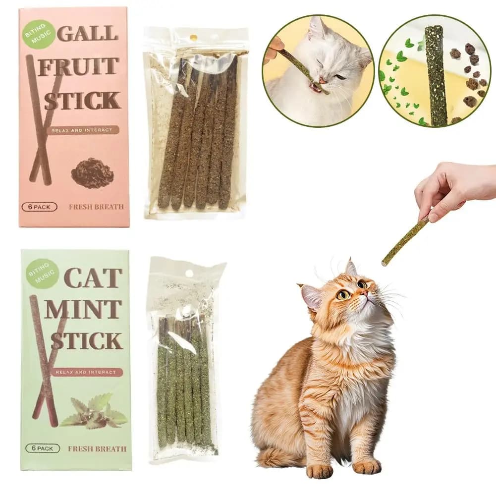 6 bastoncini naturali di Matatabi per gatti, con menta, per stimolare il gioco, bastoncini di Silvervine per la pulizia dei denti del gatto, trattamento e gioco, forniture per animali domestici, giocattoli per gatti