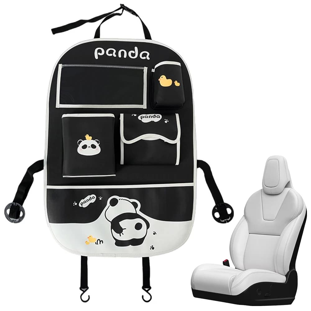 Simpatica borsa portaoggetti sul retro del seggiolino auto, organizer automatico, portabicchieri in tessuto, anti kick pad, borse in pelle PU, pattumiera per interni auto