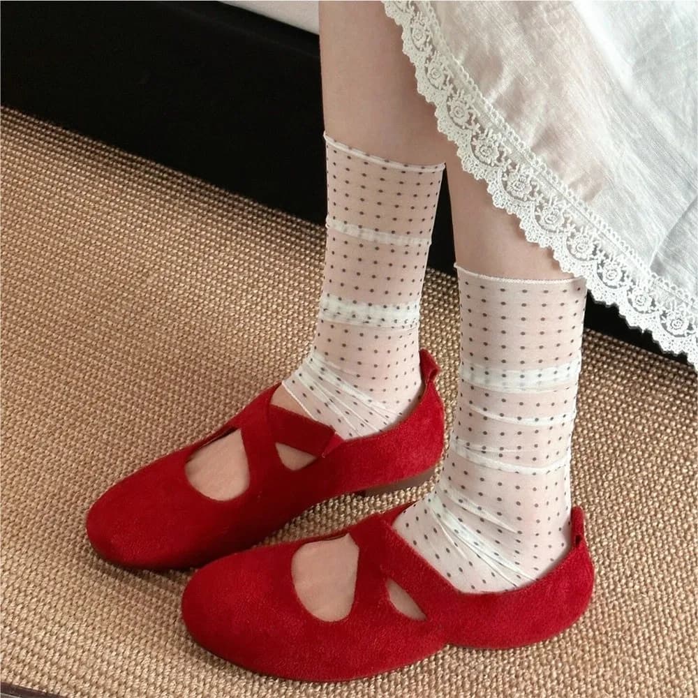 Scaldacaviglie in Seta Sottile Trasparente Stile Coreano a Pois Y2K Harajuku con Volant, Coprigambe Lolita JK per Ragazze Audaci