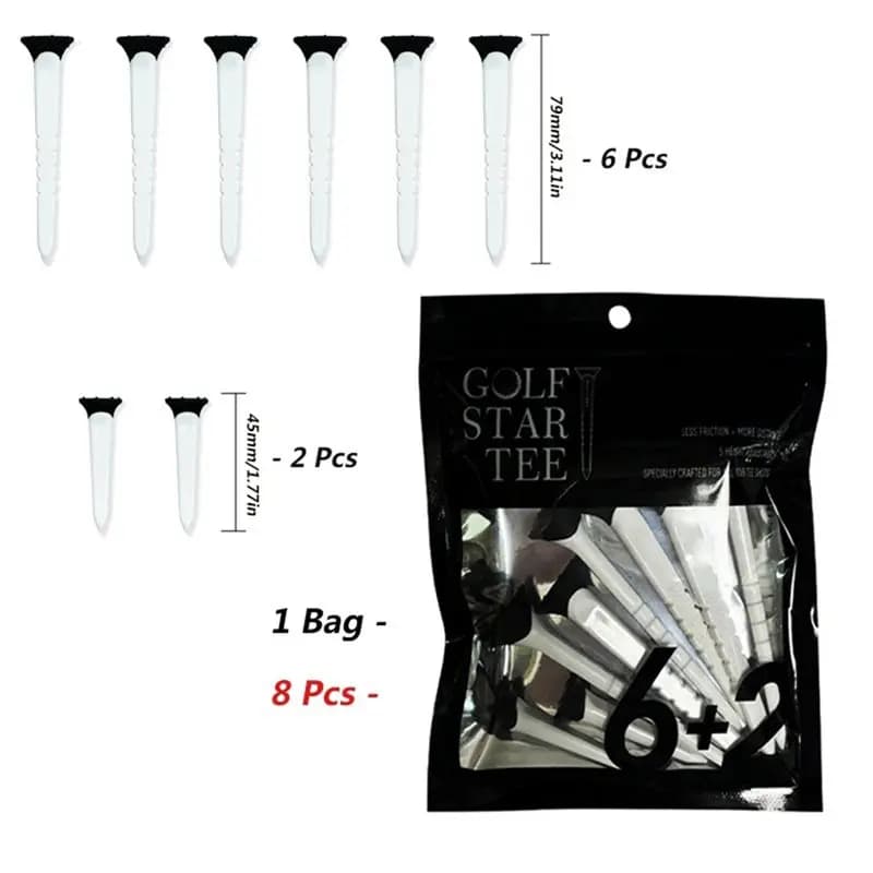 HOES-Golf Tees in Plastica Regolabili 8 Pezzi/Sacchetto 79/45mm Riduce l'Attrito e lo Spin Laterale Tees Step Down Accessori da Golf