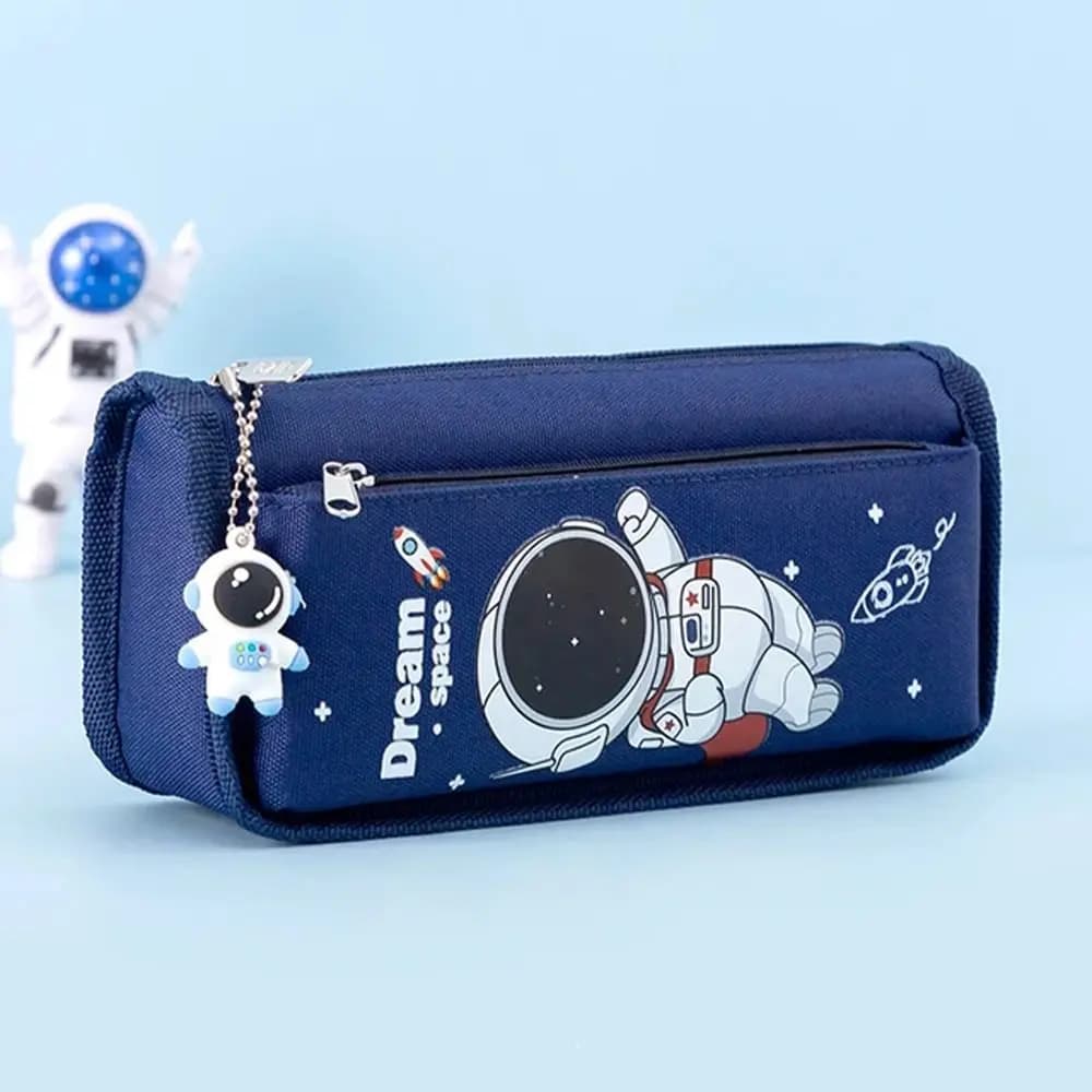 Studen Large Capacity Astronaut Pencil Case Cartoon Canvas Stationery Bag Kawaii Space Pencil Bag School Supplies