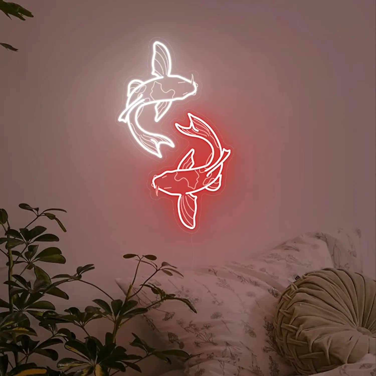 Insegna al Neon a LED USB Dimmerabile a Forma di Pesce Koi per Soggiorno, Camera da Letto, Ristorante Giapponese, Sushi Bar, Spa, Studio Yoga, Decorazione Murale