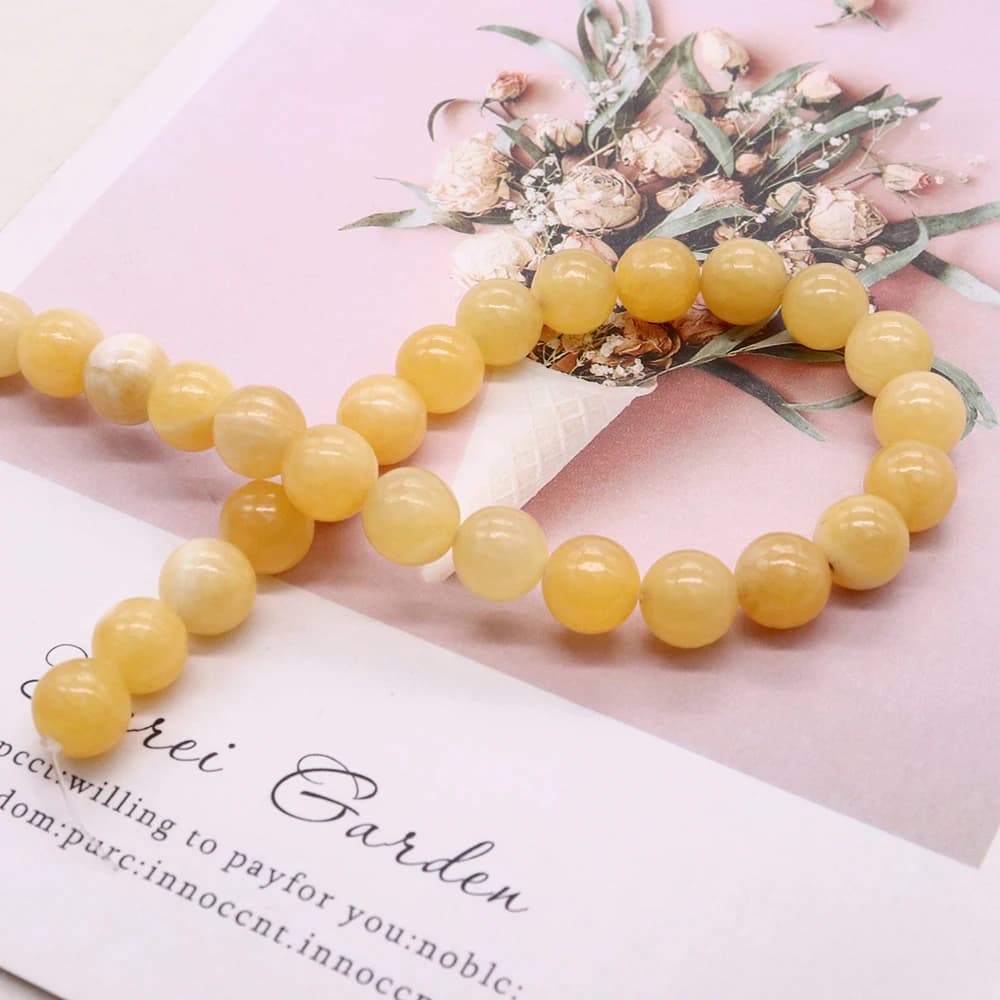Perle Sferiche in Pietra Naturale Gialla Lucidata con Foro Dritto, Materiali e Accessori Fai-da-Te per Collane e Orecchini