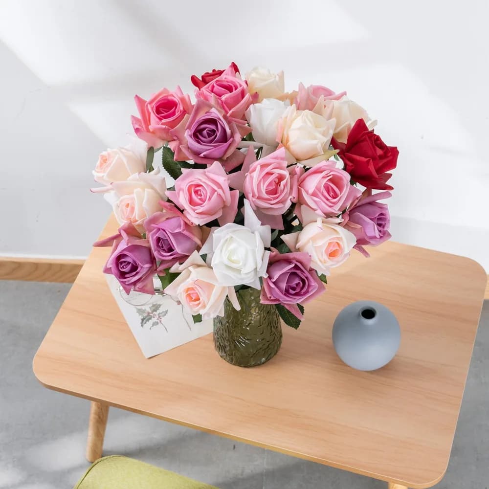 Single Branch Simulated Flower Moisturizing Rose Vases Accessories Home Decoration Wedding Hand-held Flower Artificial Plants
