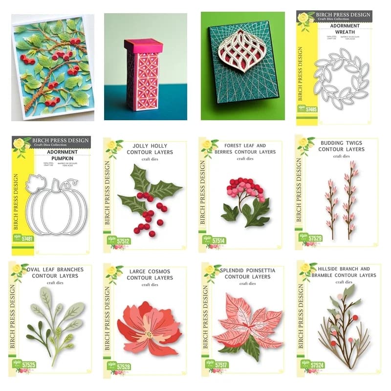 2025 Pressa di betulla Design Strato Fustelle Foresta Baldacchino Zucca Fiori Parole Natale Scrapbooking Per Cornice di carta Mestiere di carte