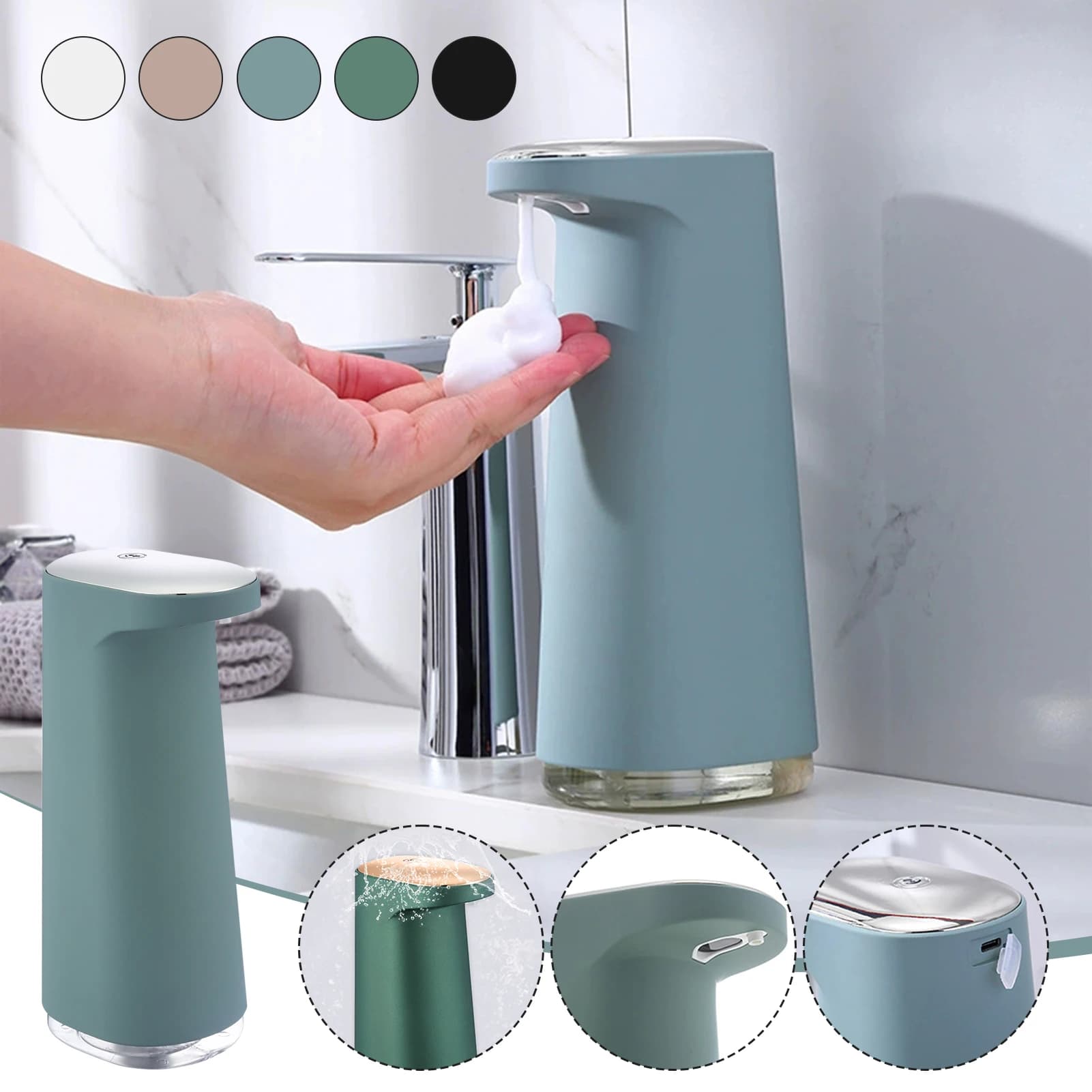 Dispenser automatico di sapone Dispenser di sapone schiumogeno Touchless Dispenser di sapone liquido spray in schiuma elettrico ricaricabile USB da 450 ml