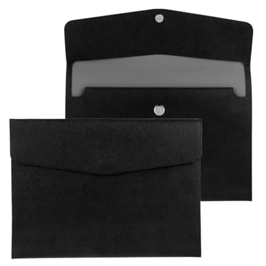 Document File Folder, 1Pcs PU Leather A4 Envelope Folder Expanding File Organizer Waterproof Portfolio Black Storage Case with