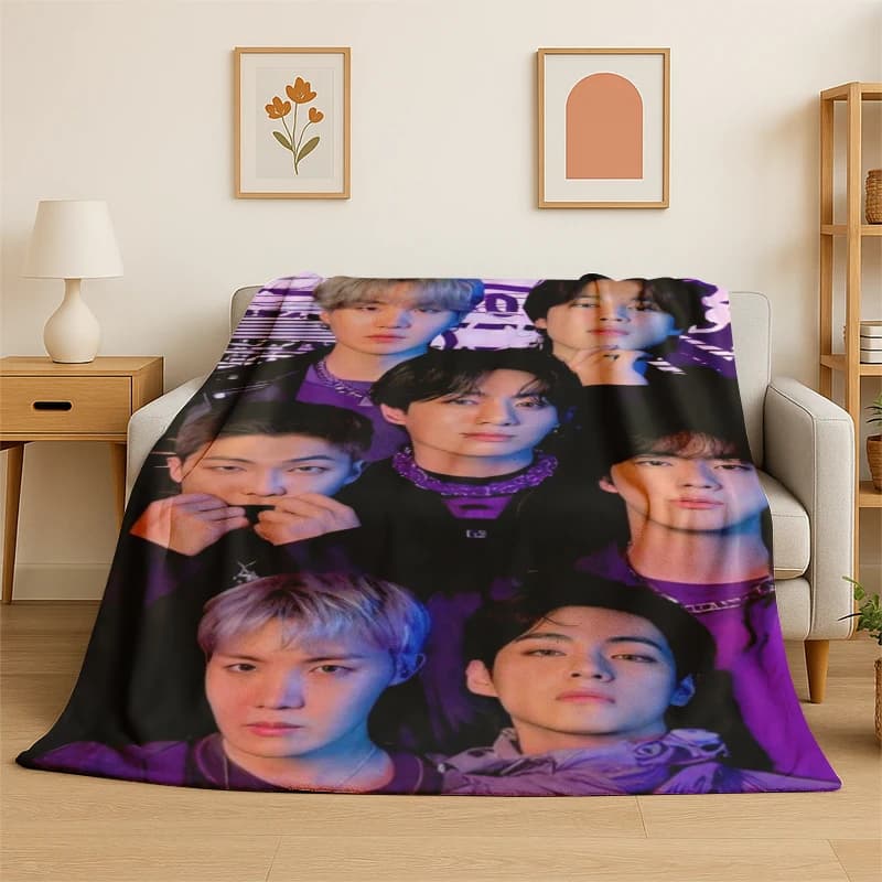 Coperta in flanella Kpop B-BTS Fashion Group Star, morbida e calda, per camera da letto, soggiorno, letto, viaggi, campeggio, picnic, regalo