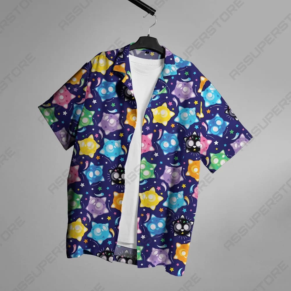 Y2K 2025 Summer Cute cartoon shirts for men Fashion Harajuku Street Casual trend Overthrown collar Men's round Short sleeve top