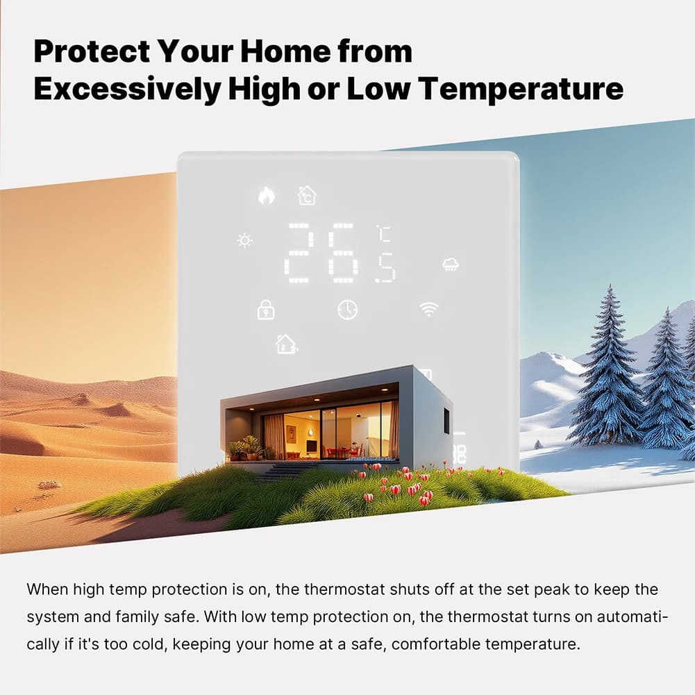 Termostato Intelligente per MOES con Connettività WiFi, Supporta Tuya e Matter, Funzioni di Blocco Bambini e Sicurezza