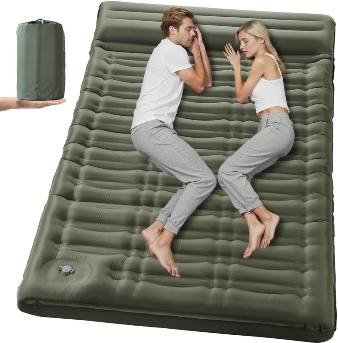 5.5 Inch Full Size Two-Person Ultralight Inflatable Camping Pad Foot Pump Twin Pillows Compact Portable Mat For Tent Backpacking Outdoor Hiking