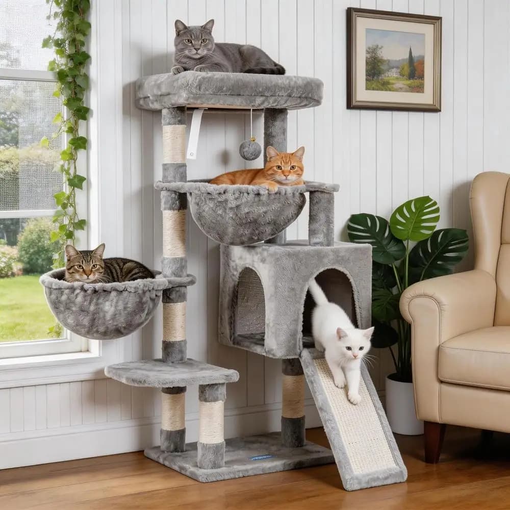 Cat Tree Tower with Large Bed, Hammocks, Scratcher, 35.4 Inches Cat House with Cozy Condo, Sisal Scratching Posts or Indoor Cats