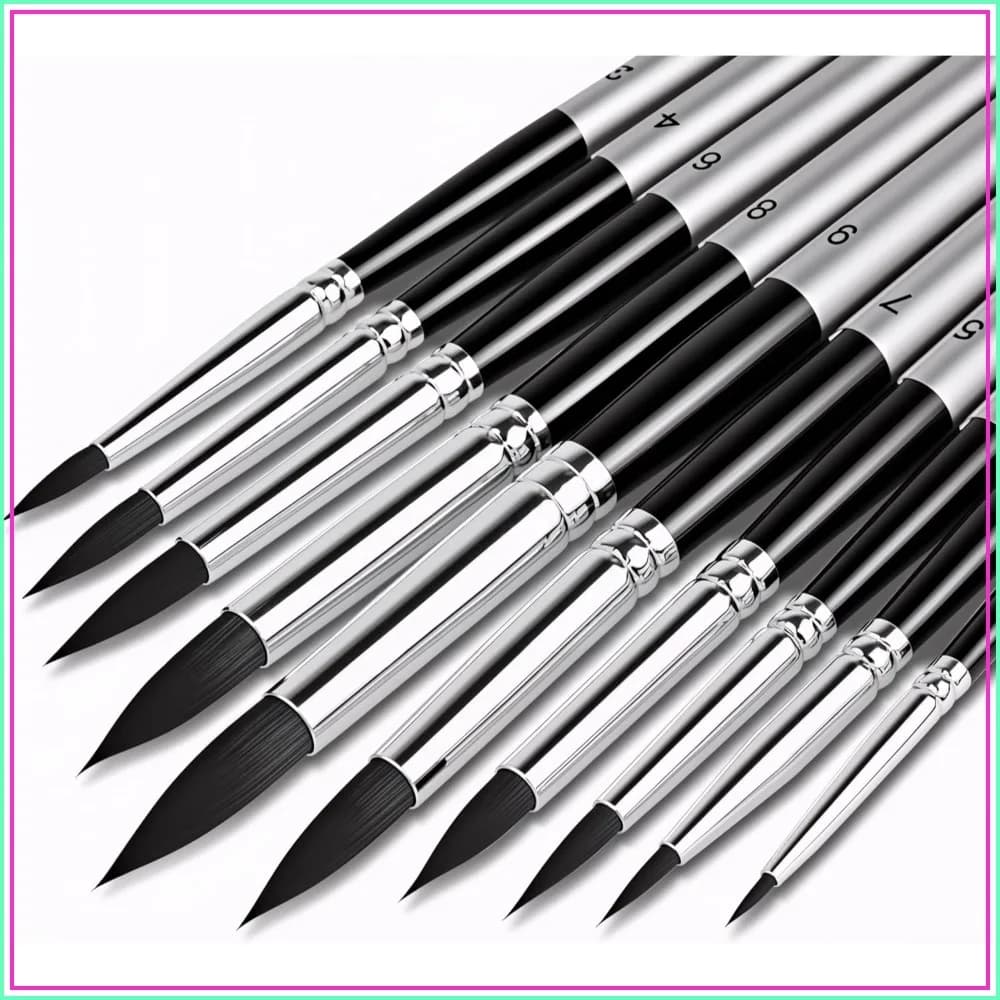 10 Sizes Round Paint Brush Set, Fine Detail Synthetic Bristle for Watercolor, Acrylic, Gouache, Oil Painting, Miniature Crafts