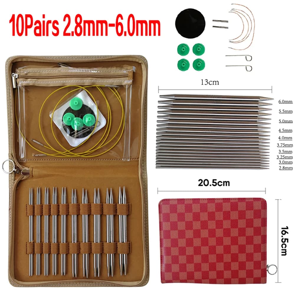 Un set di 34 strumenti per maglieria, aghi per maglione in acciaio inossidabile, sciarpe staccabili da 13 cm, guanti, aghi circolari, kit da 2,8 mm a 6,0 mm