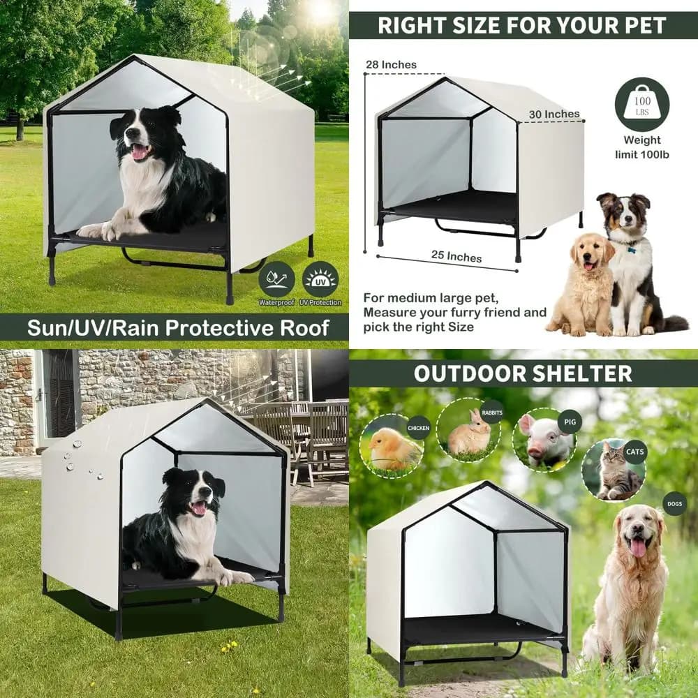 Cuccia Rialzata da Esterno per Cani - Impermeabile e Parasole per Cani di Taglia Media e Grande (30x25)