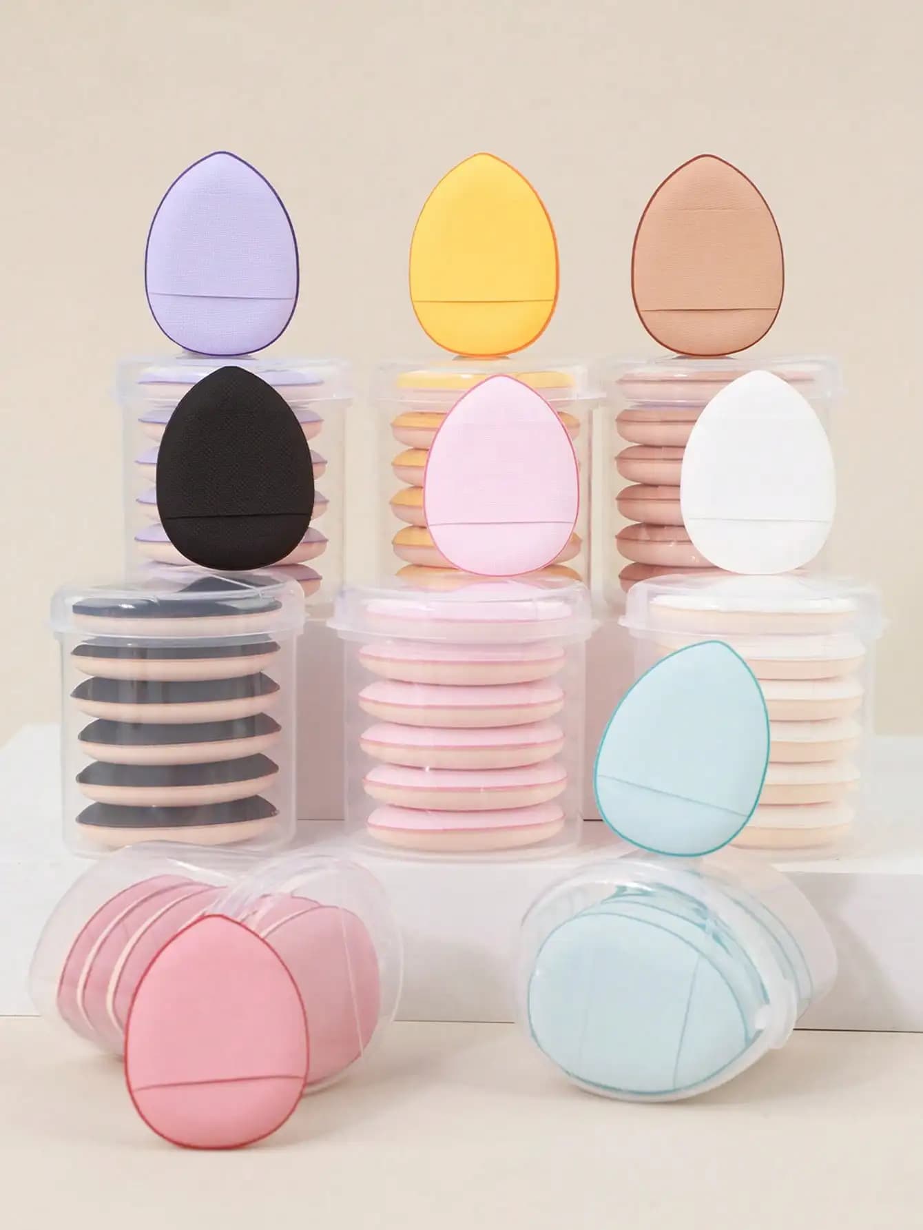6 Pcs Purple Teardrop Makeup Puff Double Sided Cushion Puff With Storage Box Wet Dry Cosmetic Foundation Sponge