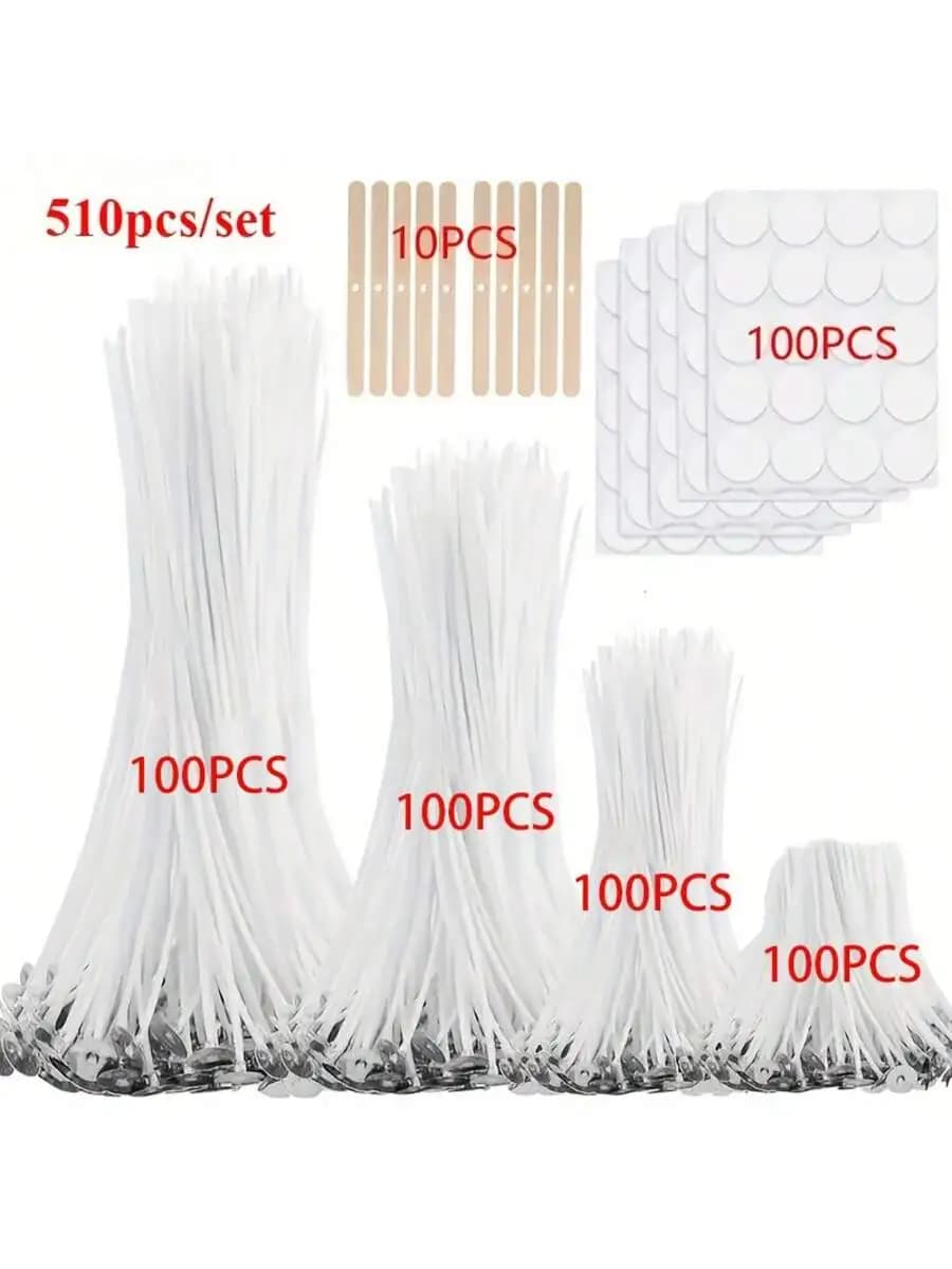 Set di forniture per candele da 310/510 pezzi, candele da 1"/3,94"/6"/8", 10 portacandele e 100 etichette adesive per candele per pilastro Ca