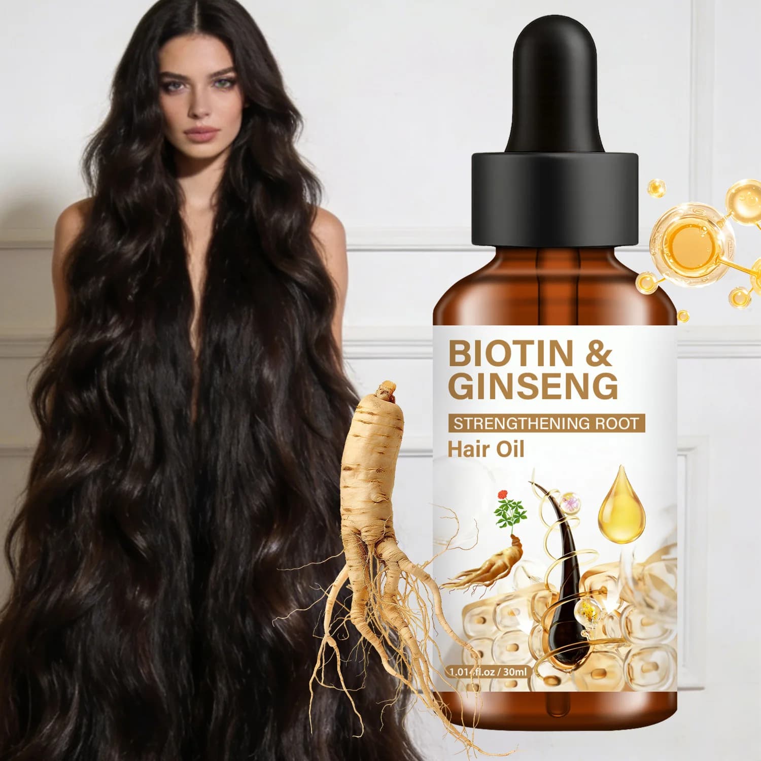 Olio Essenziale per la Cura dei Capelli con Biotina e Ginseng, Migliora la Pienezza e la Vitalità dei Capelli, Rafforza le Radici e Promuove la Crescita dei Capelli