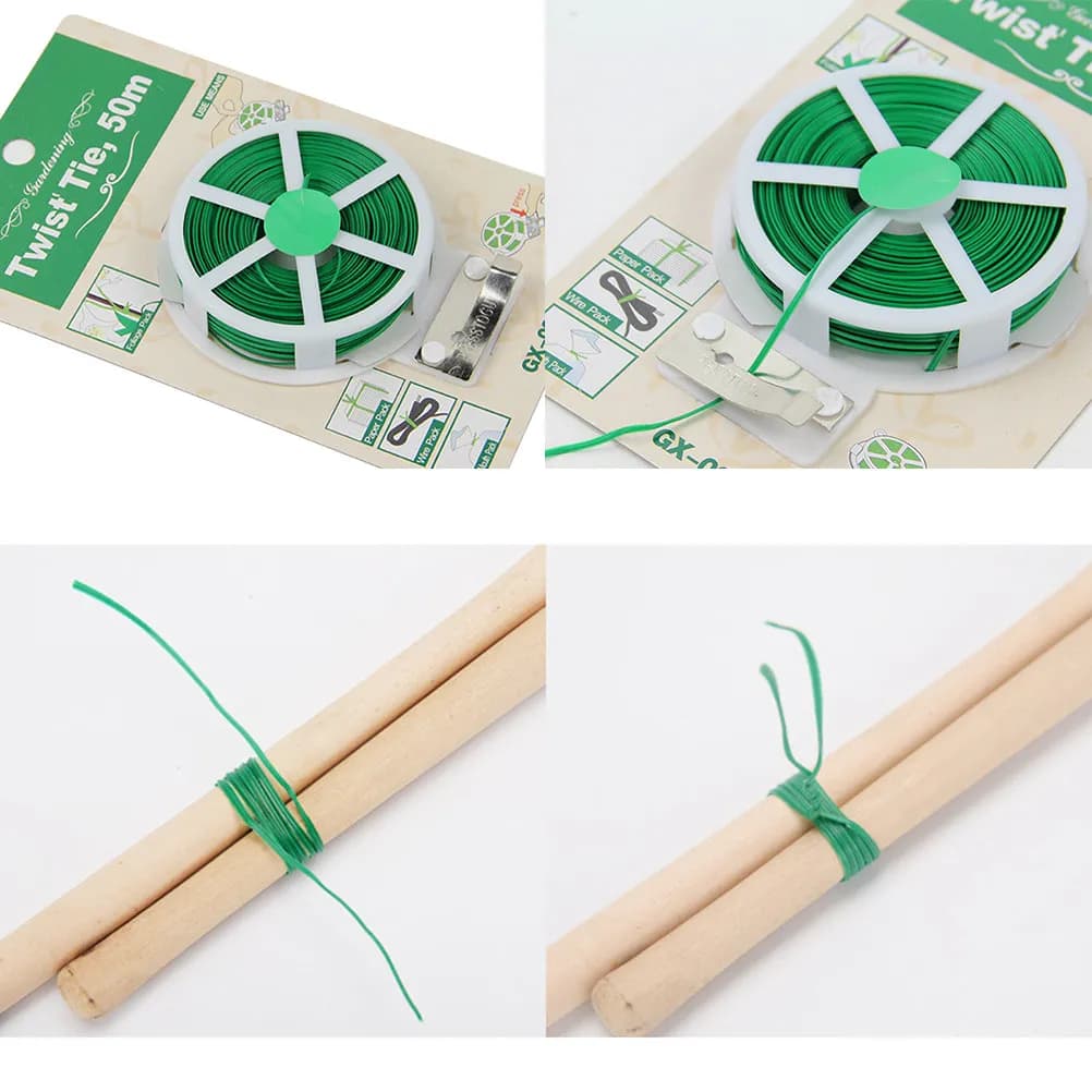 2Pcs Garden Ties Plastic Coated Iron Wire Flexible Strong Wire Rope Green for Plant Tying Cable Cord Organizer Reusable