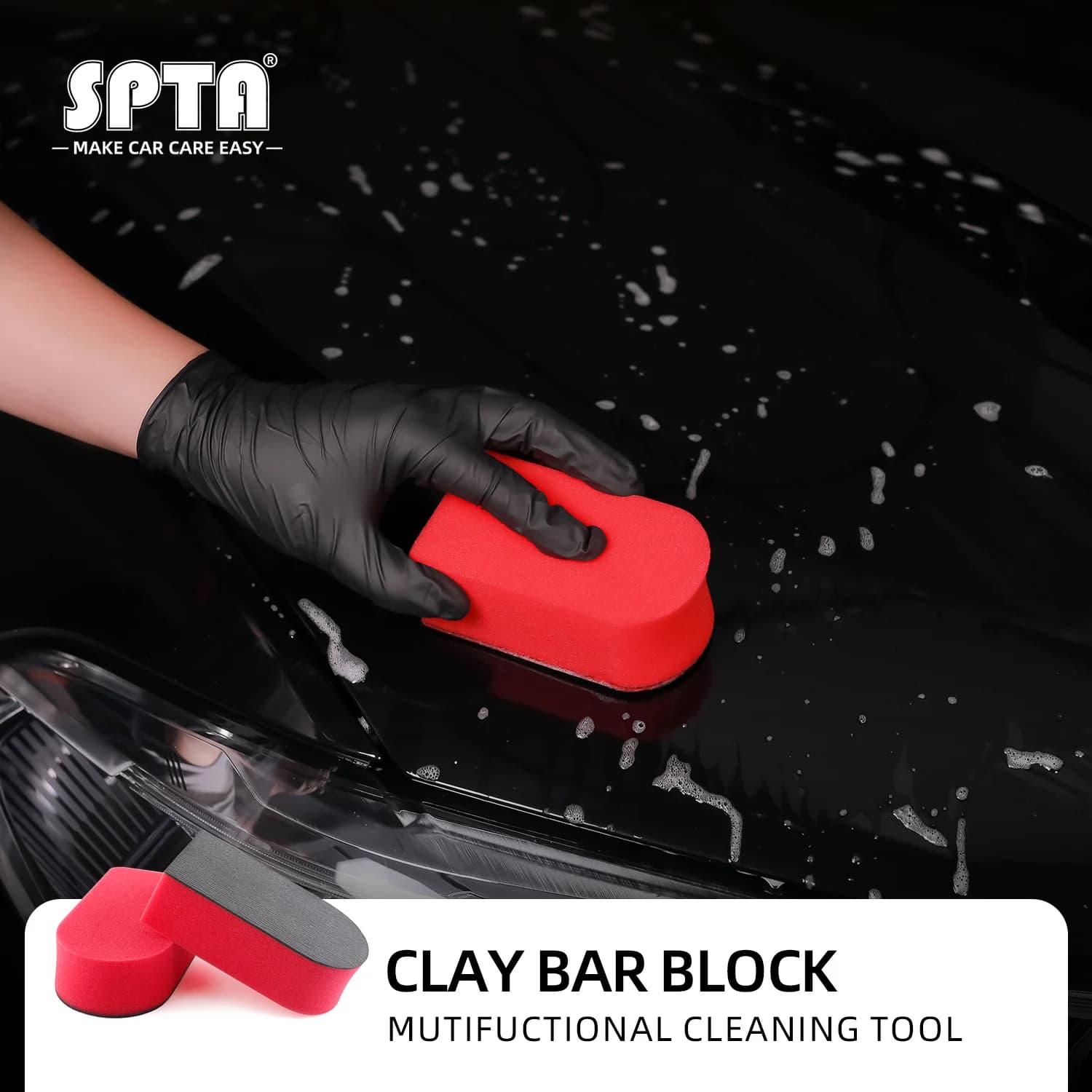 SPTA 1PC Spugna Magica Rossa per Auto, Blocco Decontaminante, Gomma per Pulizia, Lucidatura Cera, Accessori per Lavaggio Auto