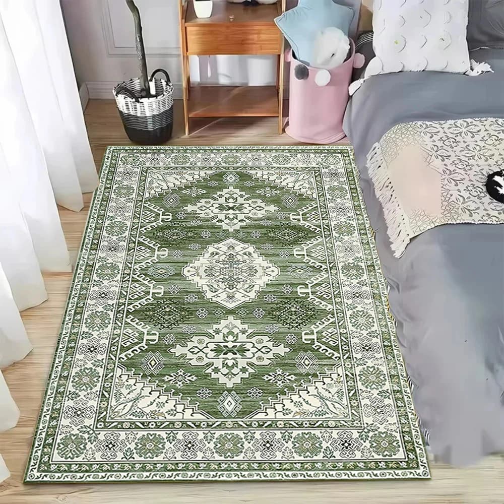Tappeto Verde Boho Bohemien per Comodino, Tappetino da Cucina, Tappeto Decorativo per Soggiorno e Camera da Letto, Passatoia Lavabile, Zerbino per Interni