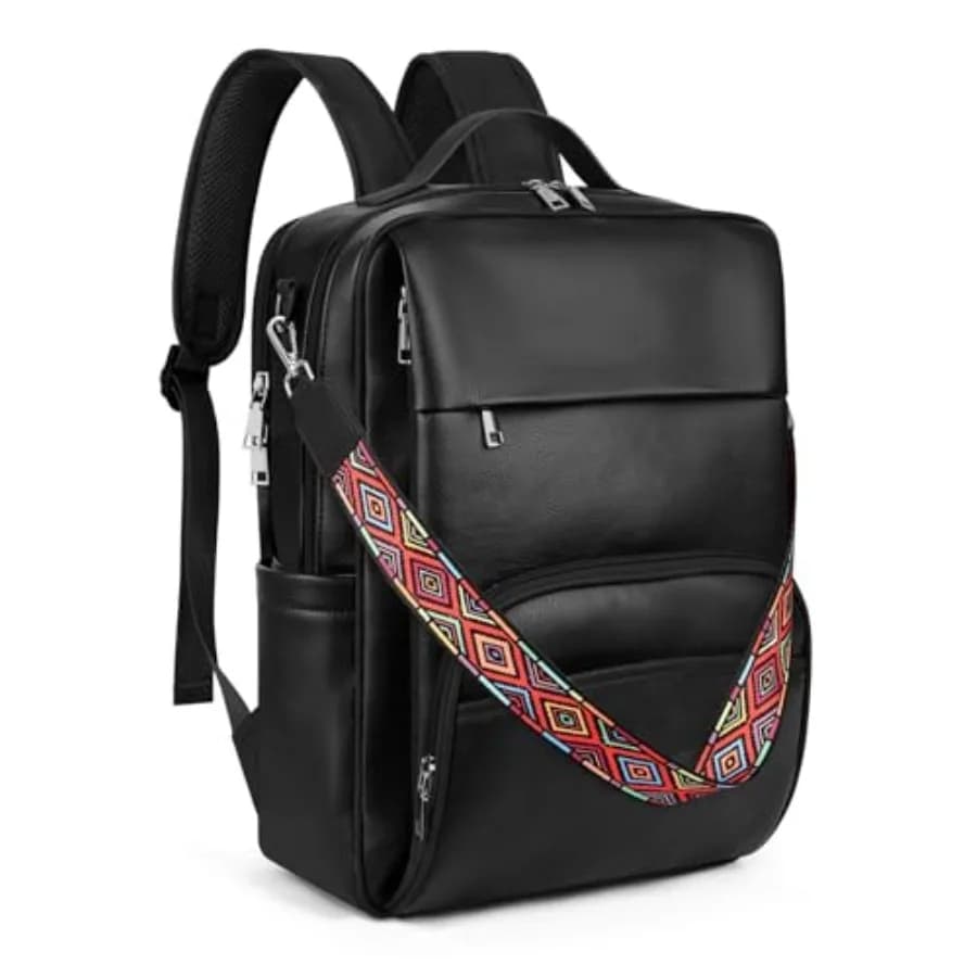 Zaino in Pelle SYTRAH per Laptop, Borsa per Computer da 15.6 Pollici, Zaino da Viaggio e per College di Design con Tracolla Colorata