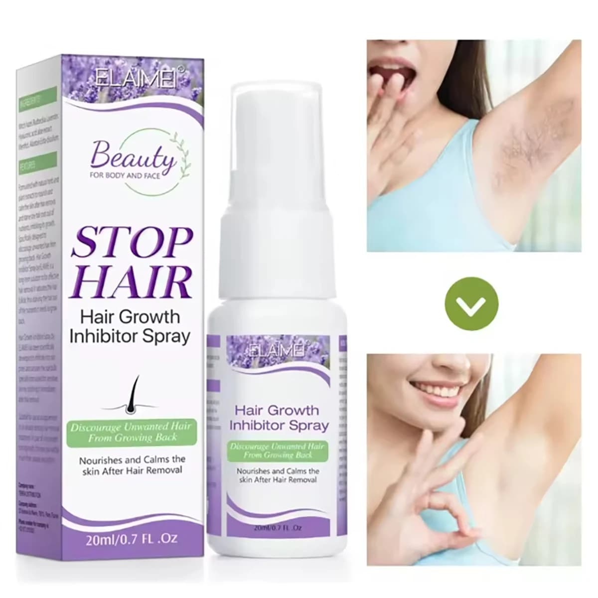 Inibitore permanente per la rimozione della crescita dei peli Spray Barba Bikini Gambe intime Corpo Ascella Indolore Fermare i peli del viso