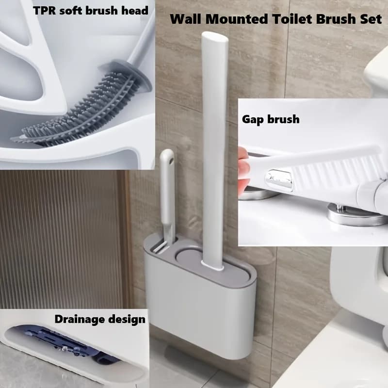Set of Wall Toilet Brushes, Modern Brush for Cleaning Bathroom with Head Flat, Organizer Durable and Easy to Hang