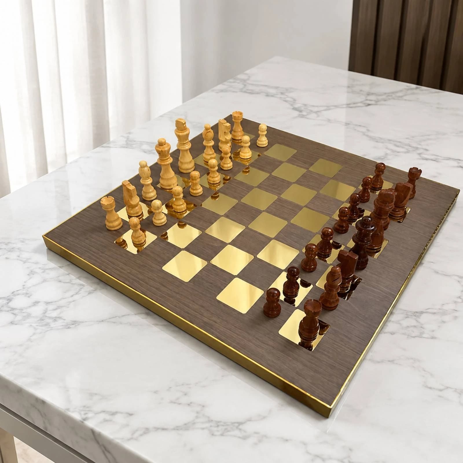 Wooden Chessboard with Chess Pieces Minimalist Modern Chessboard Decorative Chess Set Slim for Study, Living Room