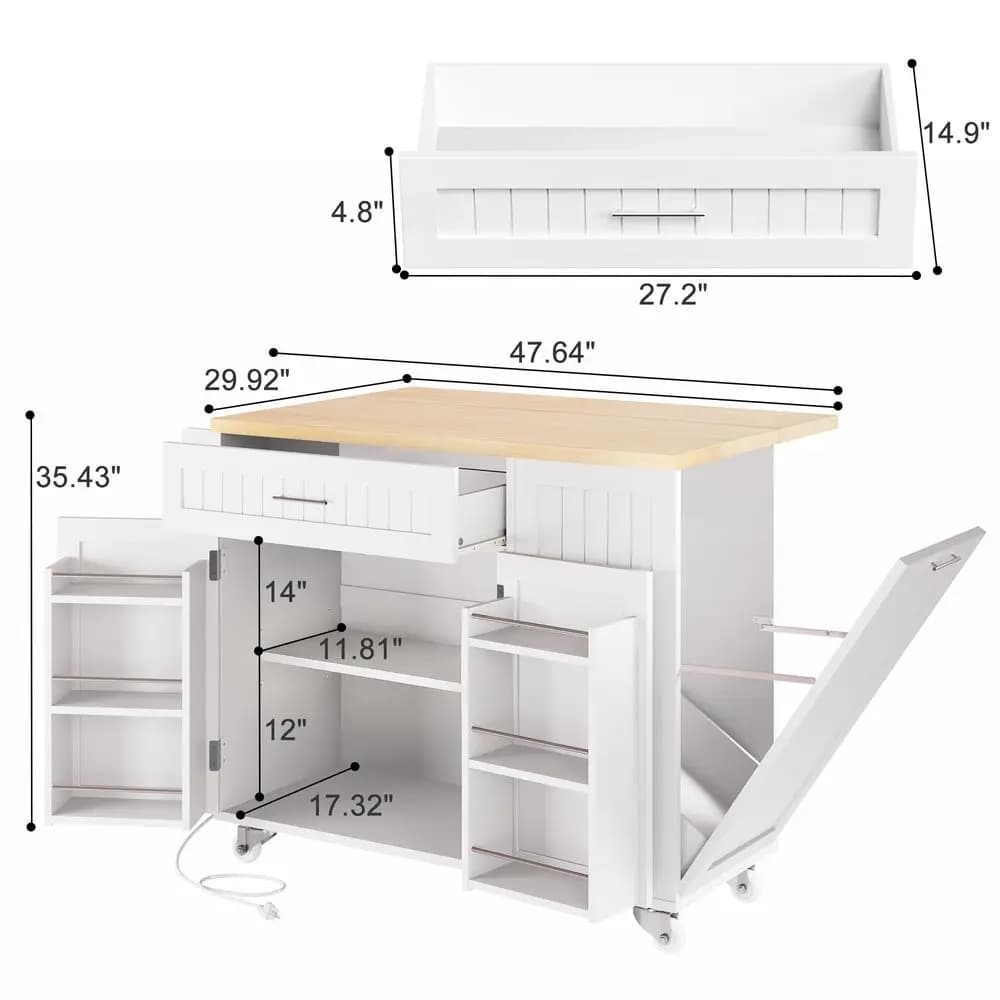 Carrello da Cucina con Ruote e Ripiano Estraibile, Area per Cestino, Porta Spezie, Portasciugamani, Ripiani Regolabili