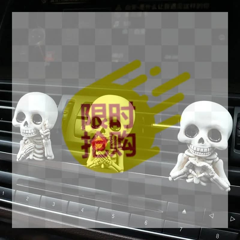 【CMO】3Pcs Cute Skull Resin Statues Car Air Outlet Aroma Diffuser Four Season Auto Interior Decor & Car Gift