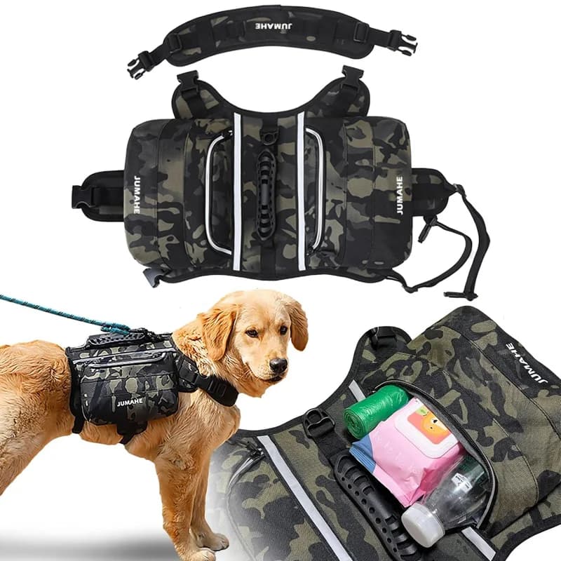 Big tactical bag for dogs, double bag for snacks, tactical backpack with side pockets and reflective strips for walks, training and running