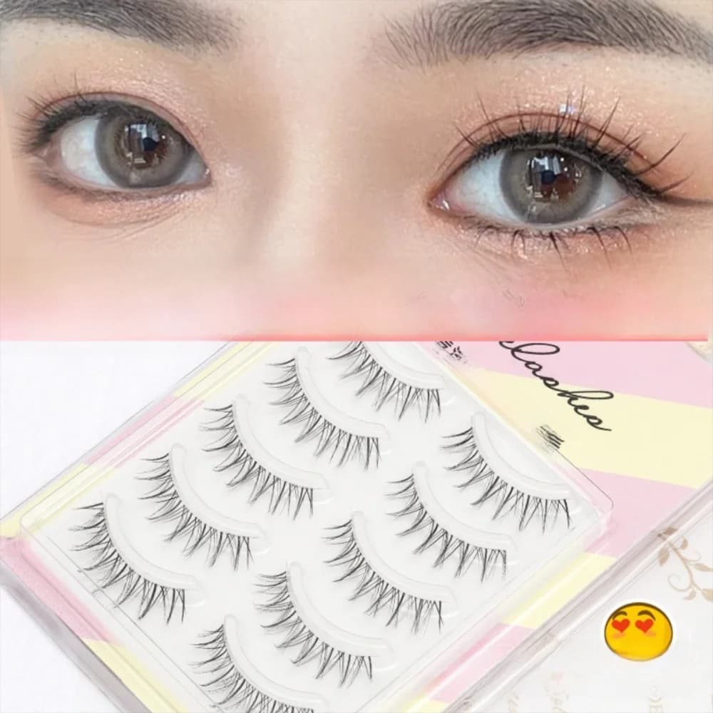 5 Paia di Nuove Ciglia Finte Trasparenti con Stelo, Soft, Stile Manga, Natural e Voluminose per Extension e Trucco Occhi