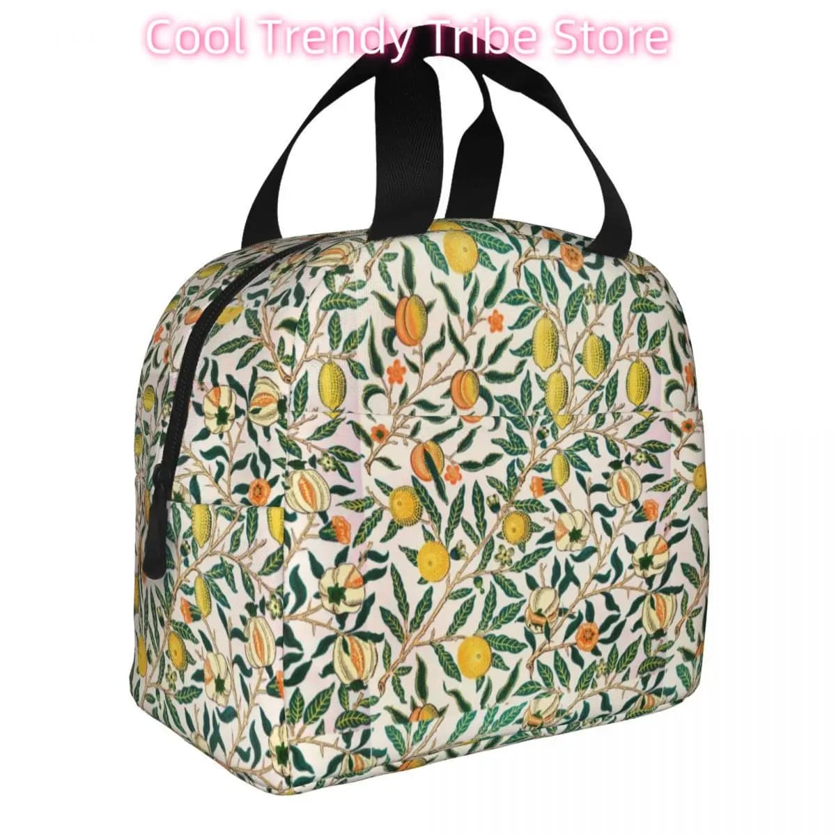 William Morris Fruits Borse per il pranzo isolate Floreale Pianta verde Fiore boemo Contenitore per pasti Borsa termica Tote Lunch Box Borsa per alimenti