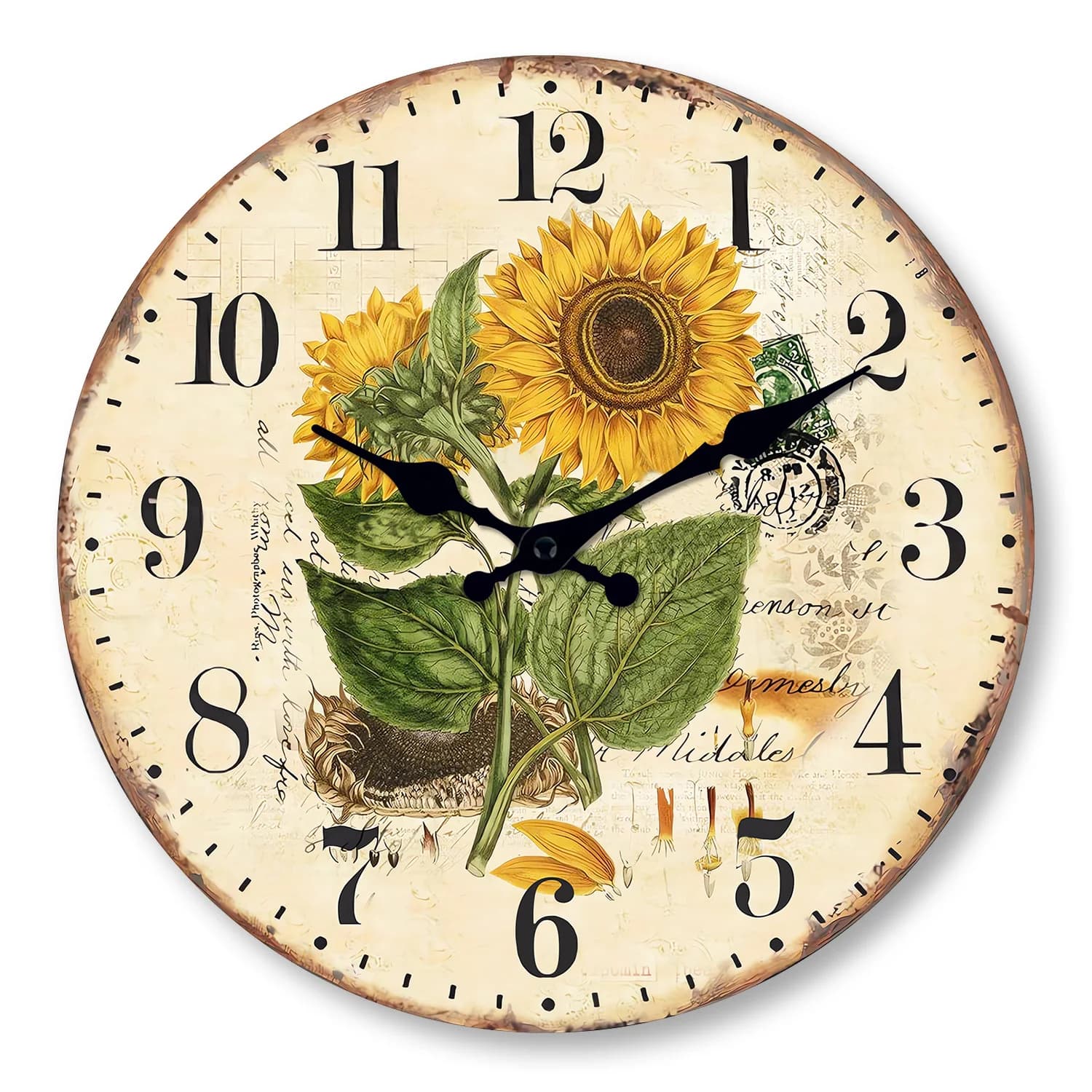 1 piece retro wooden wall clock, wall clock with two sunflower design, silent wall clock without ticking, home living room decoration
