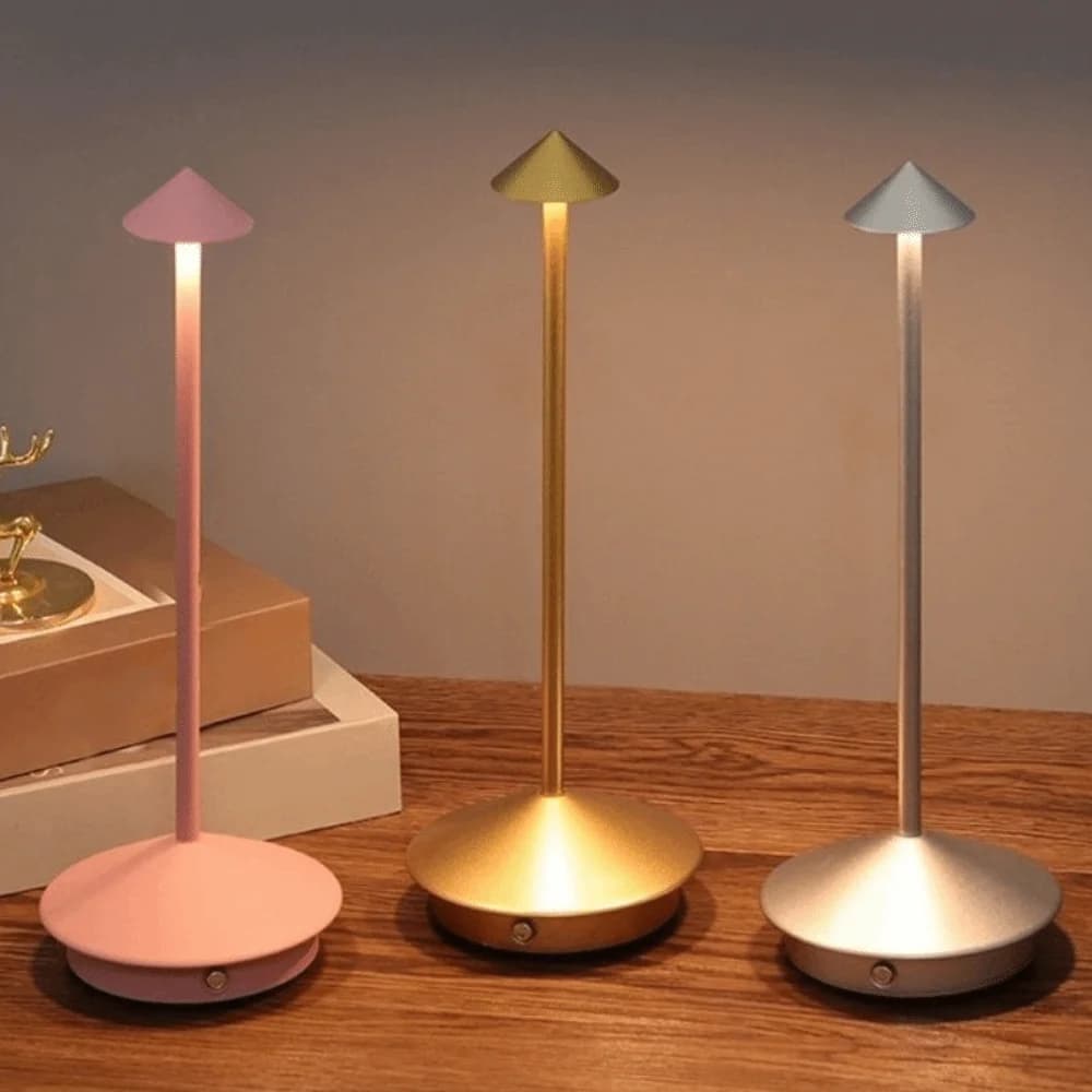 Lampada da Tavolo LED con Design a Cono, Controllo Touch, Dimmerabile, Luce Ambientale da Comodino, Lampada Atmosfera Portatile Ricaricabile per Camera da Letto e Scrivania