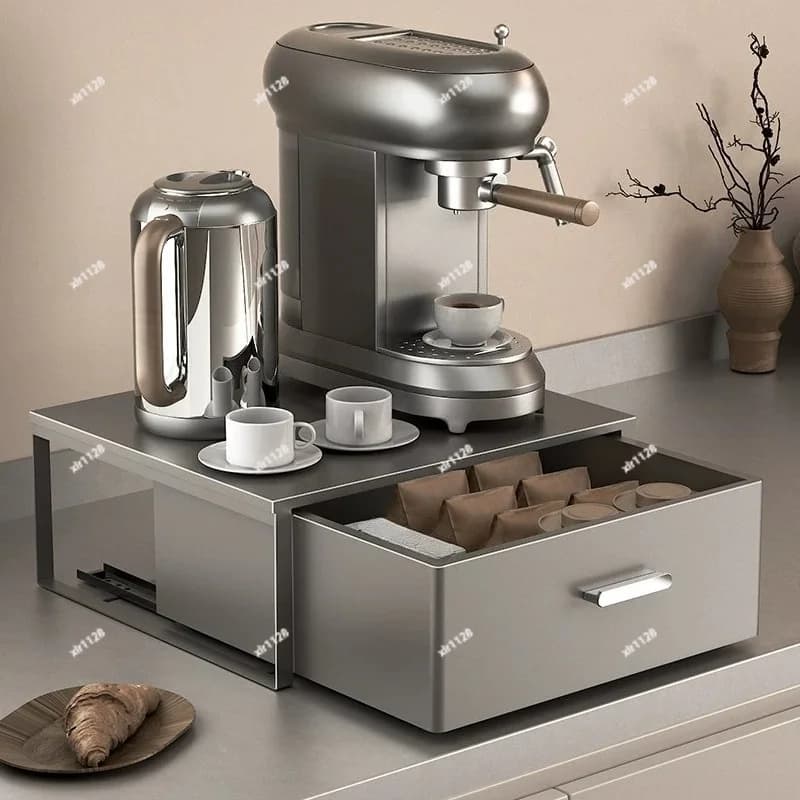 Countertop Coffee Maker Storage Shelf With Sliding Drawer Cup Tea Packet Barware Organizer Rack