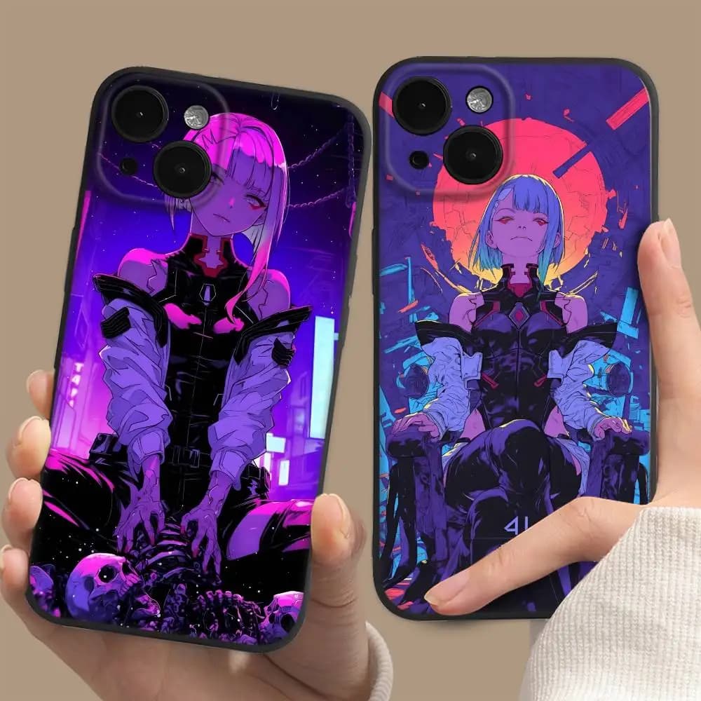 Simple and short shock cover for iPhone 17 16 Pro Max 15 14 13 12 11 Mini, inspired by the anime video game C-Cyberpunk L-Lucy