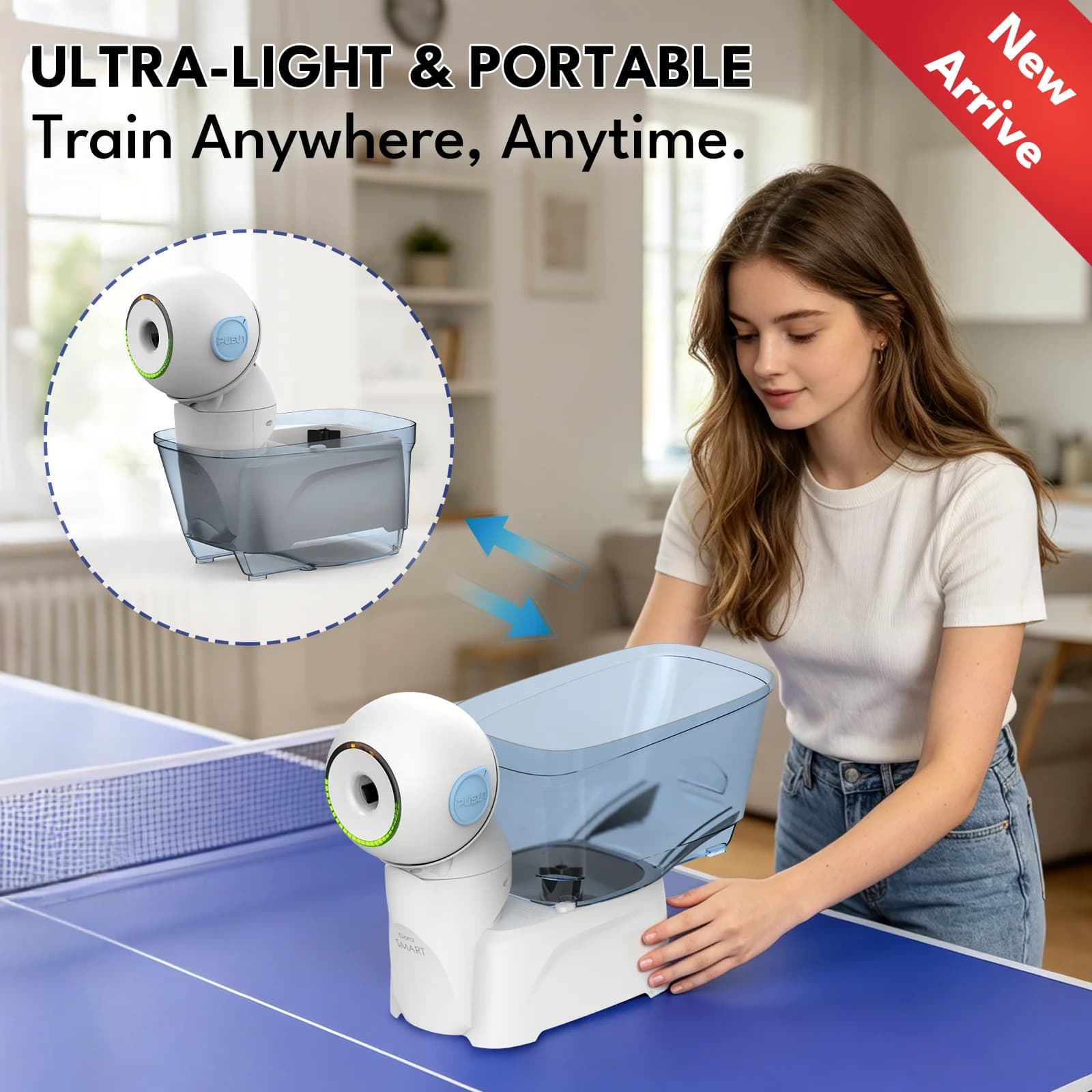 DORA Smart Pro Table Tennis Robot, Portable 3-Wheel Spin PINGPONG Robot 260+ Balls Capacity Remote APP Control