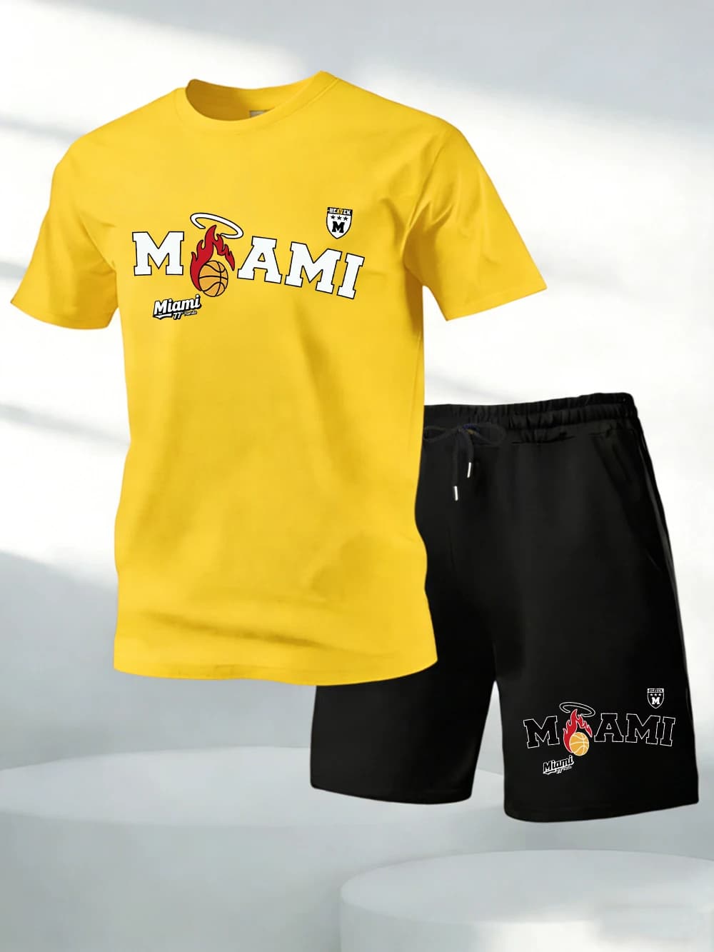 Set Two Pieces Miami Heat: Cotton T-Shirt with Print of the Basketball Team and High Life Shorts with Pockets, Oversize and Soft